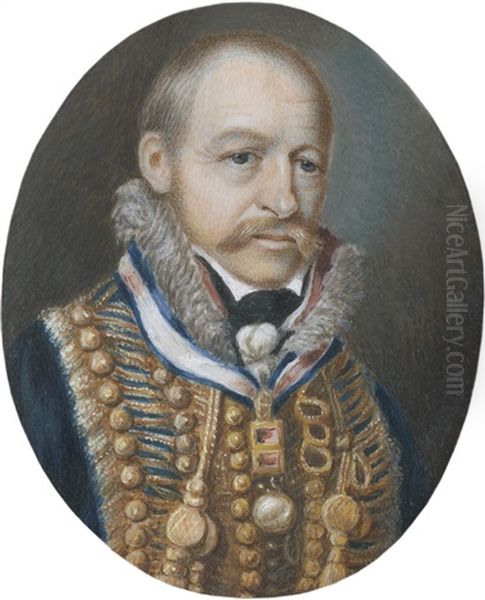 Bildnis Eines Schwedischen Offiziers Im Mornerschen Husarenregiment Mit Pelzbesatz Oil Painting by Joseph Lambert Maria Cornelius