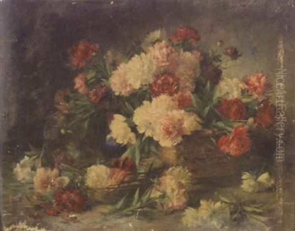 Pivoines Dans Un Panier D'osier Oil Painting by Marie-Lucie Cornelius