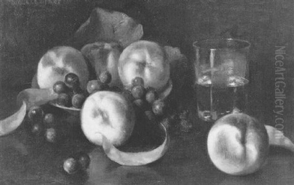 Still Life With Peaches And Grapes Oil Painting by Thomas C. Corner