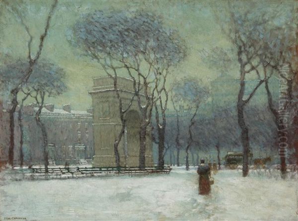 Washington Square In Winter Oil Painting by Paul Cornoyer