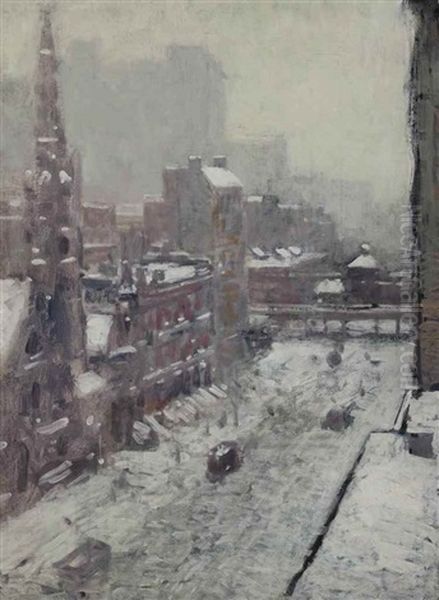 Winter In The City Oil Painting by Paul Cornoyer