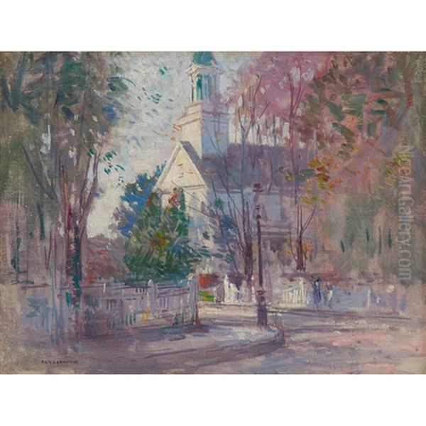 Old New England Church Oil Painting by Paul Cornoyer