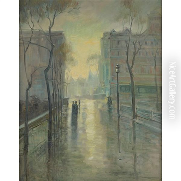 Rainy Day Oil Painting by Paul Cornoyer