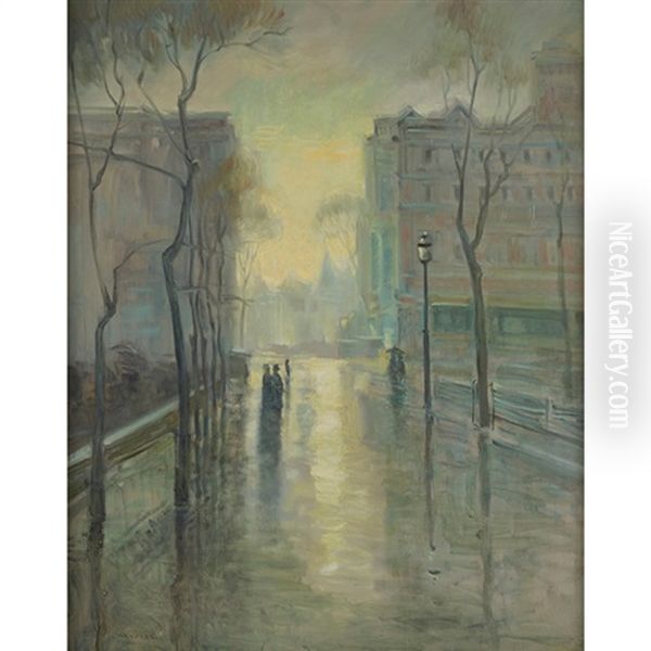 Rainy Day Oil Painting by Paul Cornoyer