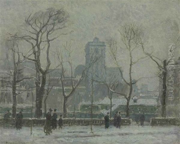 Winter Bryant Park Oil Painting by Paul Cornoyer