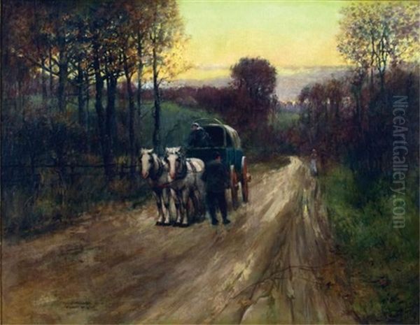 Horse-drawn Carriage On A Rural Path, St. Louis Oil Painting by Paul Cornoyer