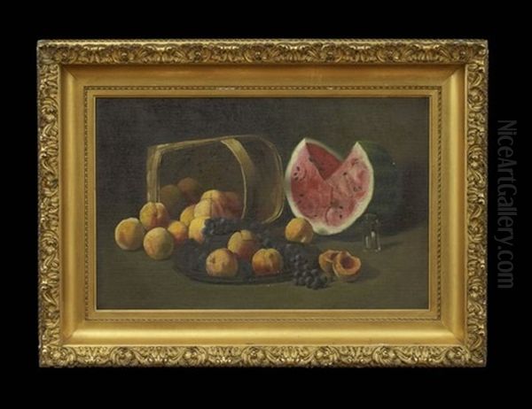 Still Life With Peaches, Grapes And Watermelon Oil Painting by Paul Cornoyer