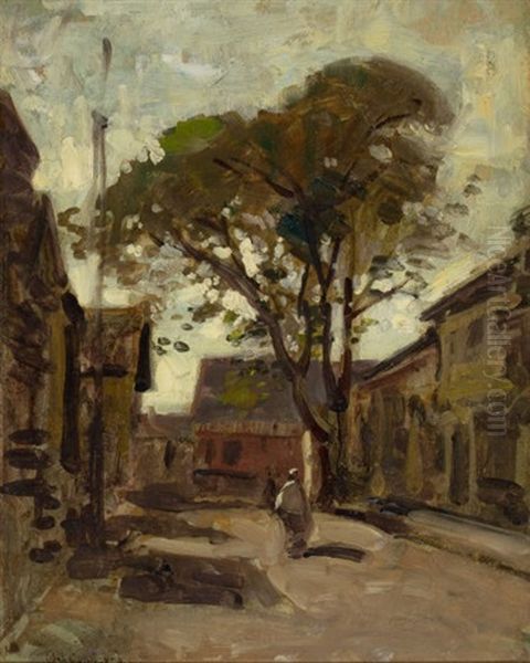 View Of A Town Square With A Man Oil Painting by Paul Cornoyer