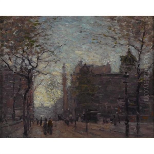 Rainy Day, Columbus Circle (study) Oil Painting by Paul Cornoyer