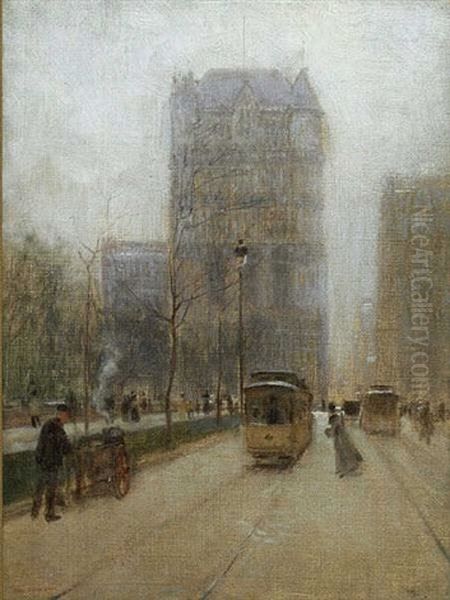 New York Street Scene Oil Painting by Paul Cornoyer