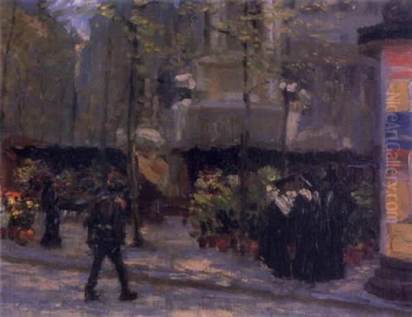 Flower Market, San Sulspice Oil Painting by Paul Cornoyer