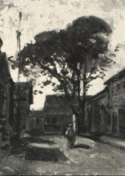 On The Village Street Oil Painting by Paul Cornoyer