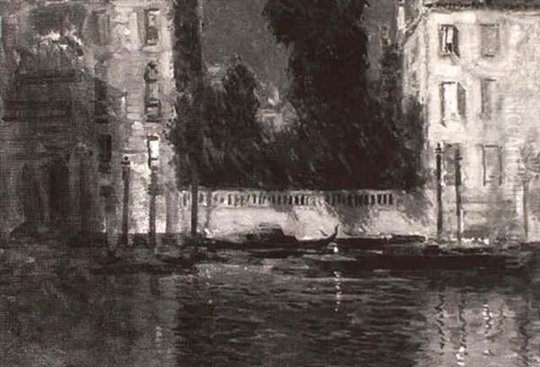 A Venetian Canal At Night Oil Painting by Paul Cornoyer