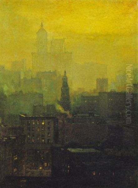 Urban Nocturne Oil Painting by Paul Cornoyer