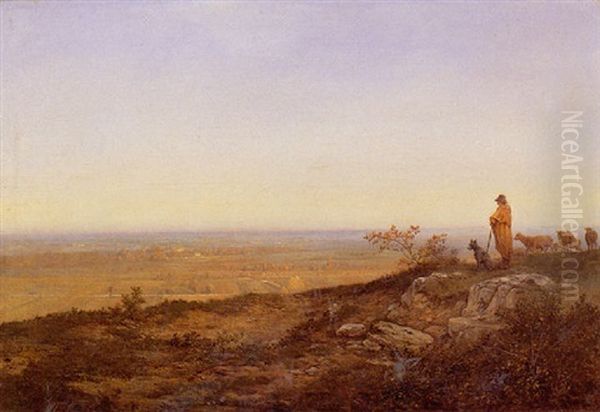 Berger Devant La Plaine Aux Environs De Beauvais by Jean-Jean Cornu