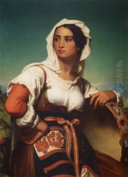 Italienne Au Tambourin Oil Painting by Sebastien-Melchior Cornu