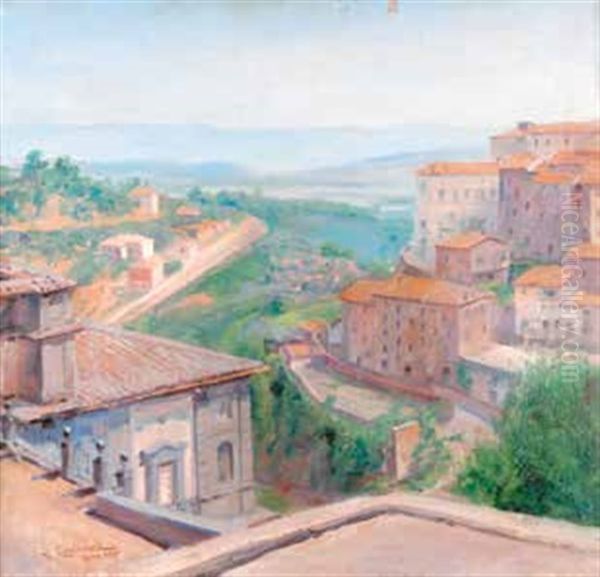 Veduta Di Soriano Nel Cimino Da Palazzo Chigi Oil Painting by Umberto Coromaldi