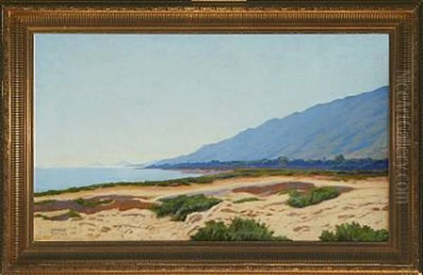 Coastal Scenery From Agaccio, Corsica, With Mountains In The Background Oil Painting by Poul Corona