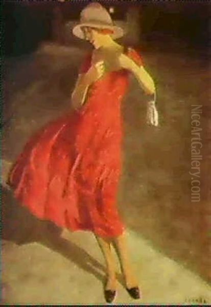 The Lady In Red Oil Painting by Poul Corona