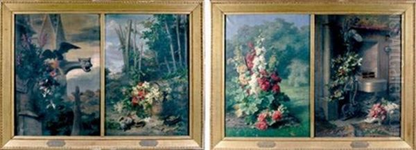 Les Quatre Saisons (set Of 4; In 2 Frames) Oil Painting by Etienne Corpet