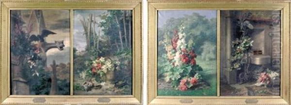 Les Quatre Saisons (4 Works In 2 Frames) Oil Painting by Etienne Corpet