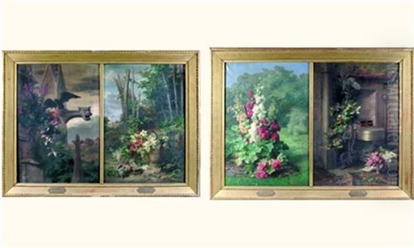 Les Quatre Saisons (4 Works In 2 Frames) Oil Painting by Etienne Corpet