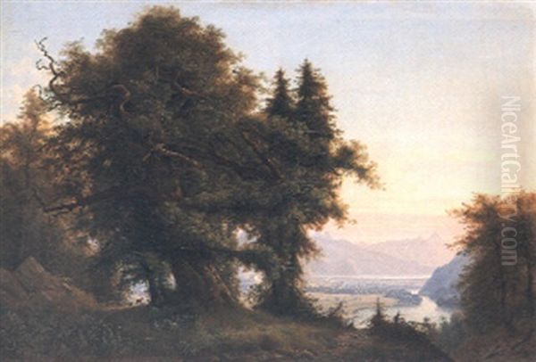 Blick Vom Burghugel Goldswil Gegen Unterseen Und Thunersee Oil Painting by Konrad Corradi