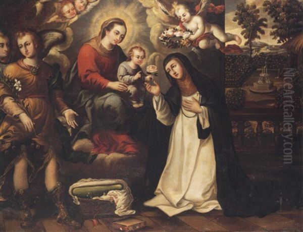 Santa Teresa Y El Nino Jesus Oil Painting by Juan de Correa da Vivar