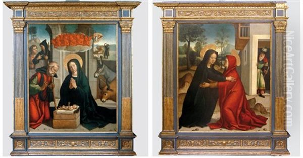 La Visitation La Nativite (+ L'adoration Des Bergers; Pair) Oil Painting by Juan Correa de Vivar