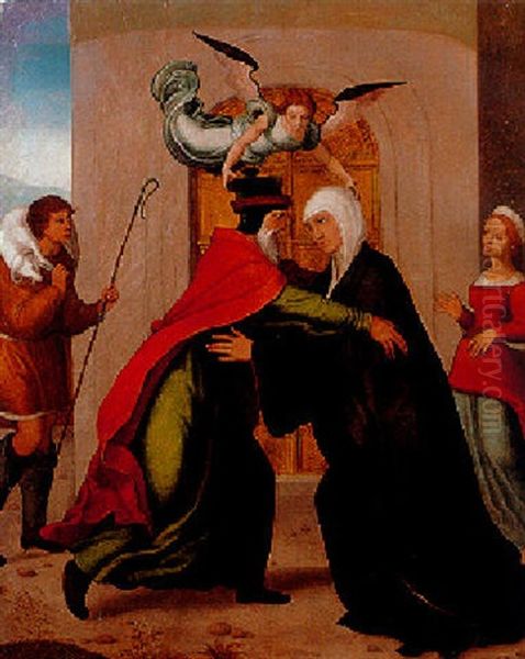 El Abrazo De Joaquin Y Santa Ana Oil Painting by Juan Correa de Vivar