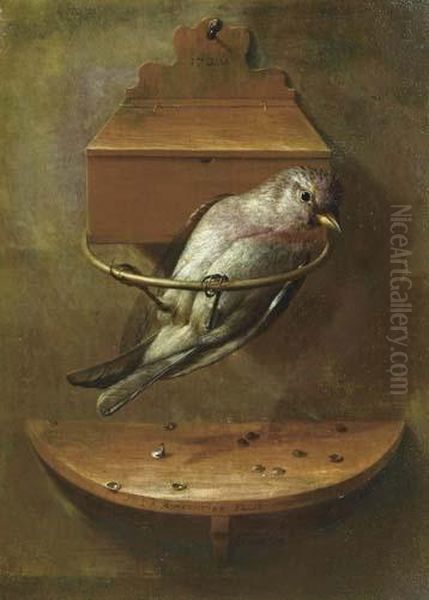 Still Life With Small Bird. Oil Painting by Johann-Adalbert Angermeyer