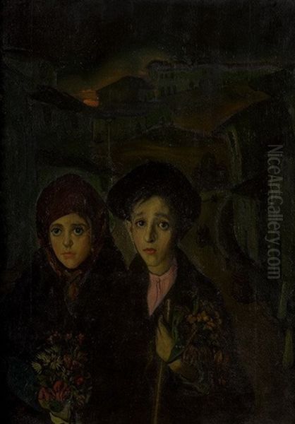 Pareja De Ninos Oil Painting by Jesus Rodriguez de Corredoyra