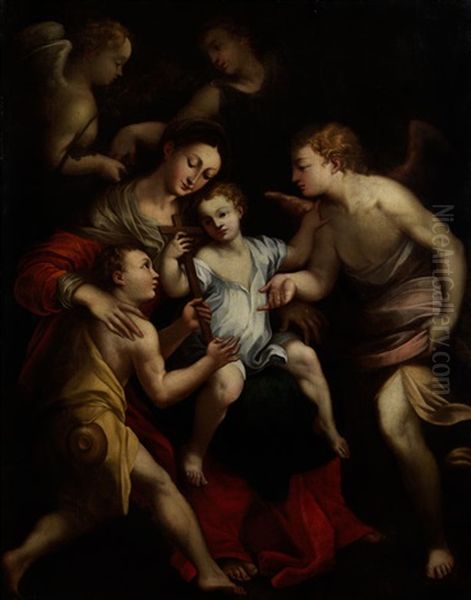 Das Jesuskind Auf Dem Schoss Der Maria Mit Engeln Oil Painting by  Correggio