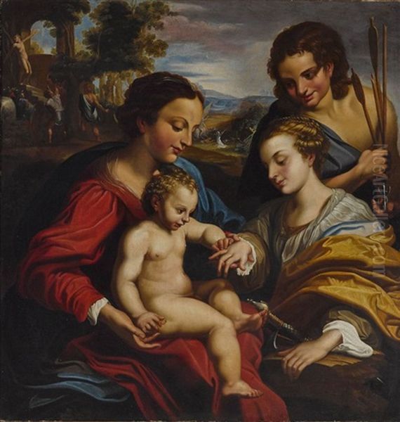 Die Mystische Verlobung Der Hl Katharina Oil Painting by  Correggio