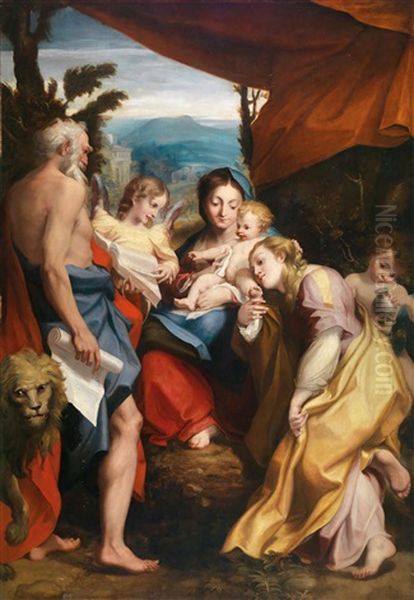 Die Madonna Des Heiligen Hieronymus Oil Painting by  Correggio