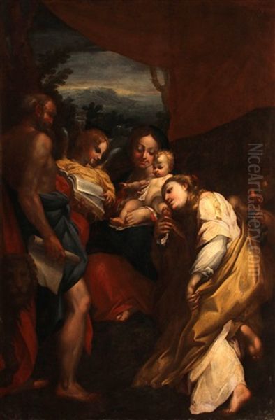 Madonna And Child With Saints Jerome And Mary Magdalen (the Day) Oil Painting by  Correggio