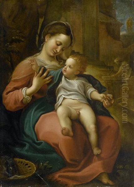 Maria Mit Dem Kind, Im Hintergrund Joseph Oil Painting by  Correggio