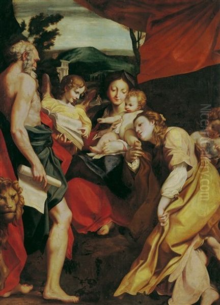 Madonna Mit Kind, Dem Hl. Hieronymus Und Maria Magdalena Oil Painting by  Correggio