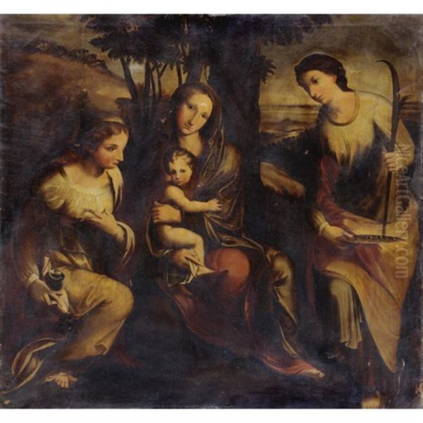 Madonna Col Bambino, Maria Maddalena E Santa Lucia Oil Painting by  Correggio