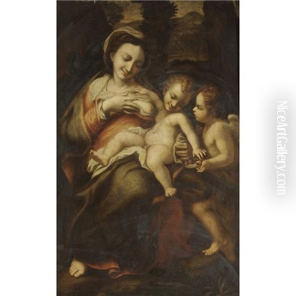 The Madonna And Child With The Infant Saint John The Baptist (madonna Della Latte) Oil Painting by  Correggio