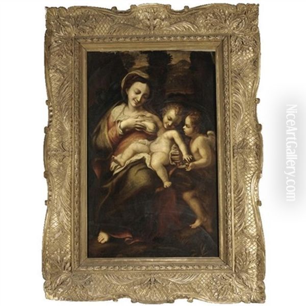 The Madonna And Child With The Infant Saint John The Baptist - Madonna Della Latte Oil Painting by  Correggio