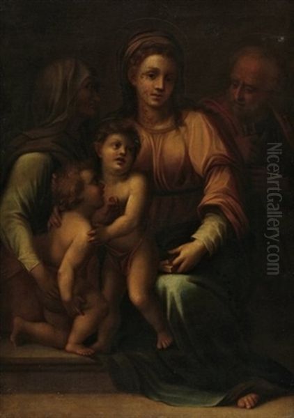 Maria Mit Jesus- Und Johannesknabe. Im Hintergrund Elisabeth Und Josef Oil Painting by  Correggio