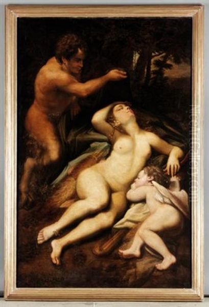 Venus And Cupid With A Satyr Oil Painting by  Correggio