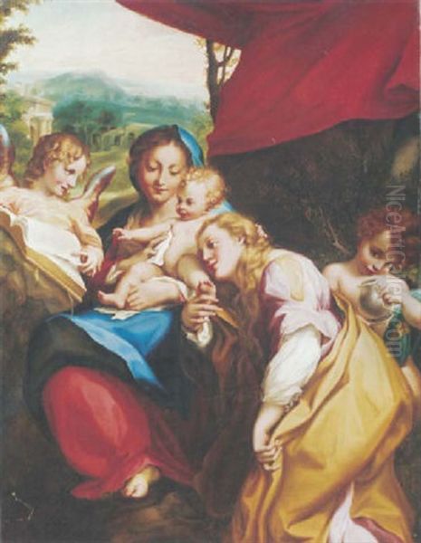 The Madonna And Child With Saints Jerome And Mary Magdalene And Angels Oil Painting by  Correggio