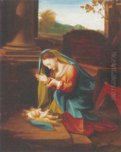 The Madonna Adoring The Christ Child Oil Painting by  Correggio