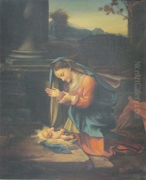 La Virgine Adora Il Bambino by  Correggio