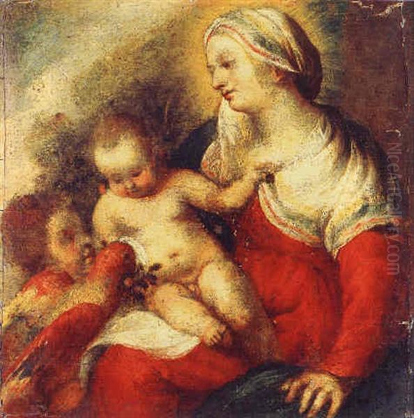 Madonna And Child With Parrot And Infant Saint John The Baptist Oil Painting by  Correggio