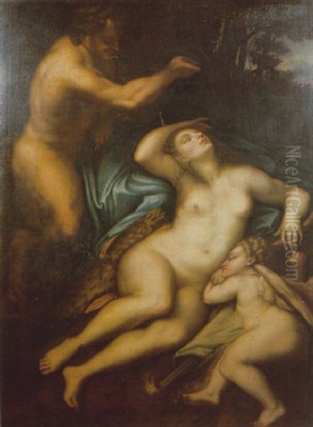 Venus And Cupid With A Satyr Oil Painting by  Correggio