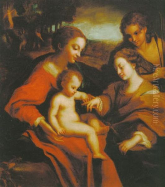 Den Hellige Catharinas Mystiske Forlovelse Oil Painting by  Correggio