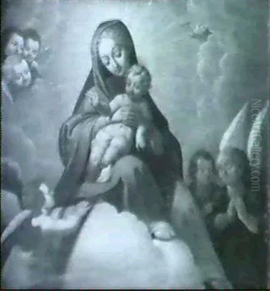 Madonna Mit Dem Kind Auf Einer Wolke Thronend, Von Einer    Engelsgloriole Umgeben Oil Painting by  Correggio